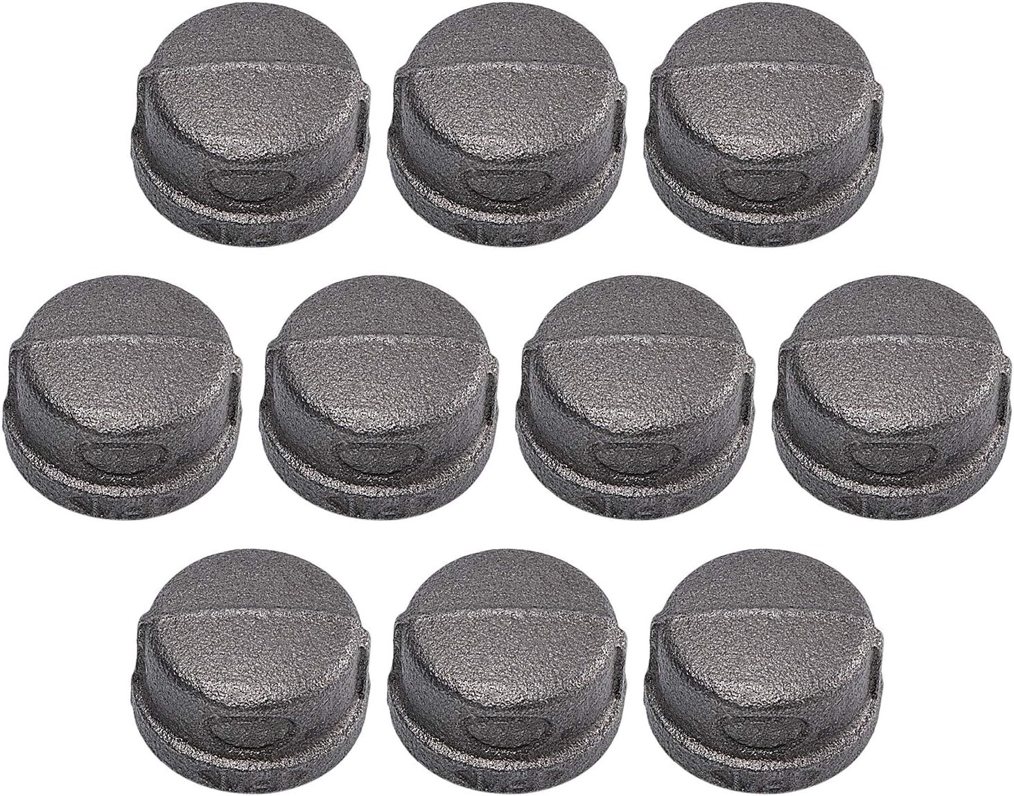 10 PACK 1″ Pipe Fitting Cap Gray Malleable Iron Cast Pipe Caps for Shelf Bracket
