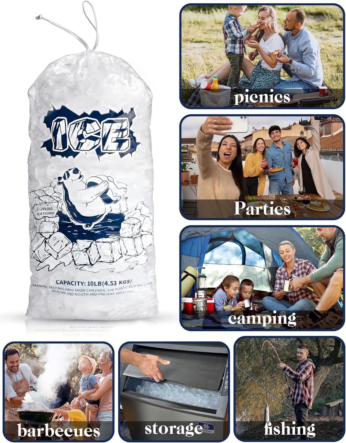 Ice Bags 5lb with Drawstring50 Pack Plastic Ice Bags for Ice Storage