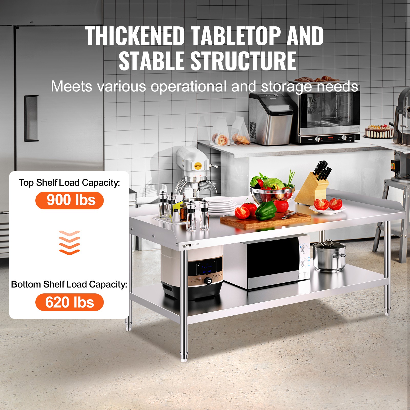 VEVOR Stainless Steel Work Table 30″x60″ Commercial Food Prep Table Restaurant