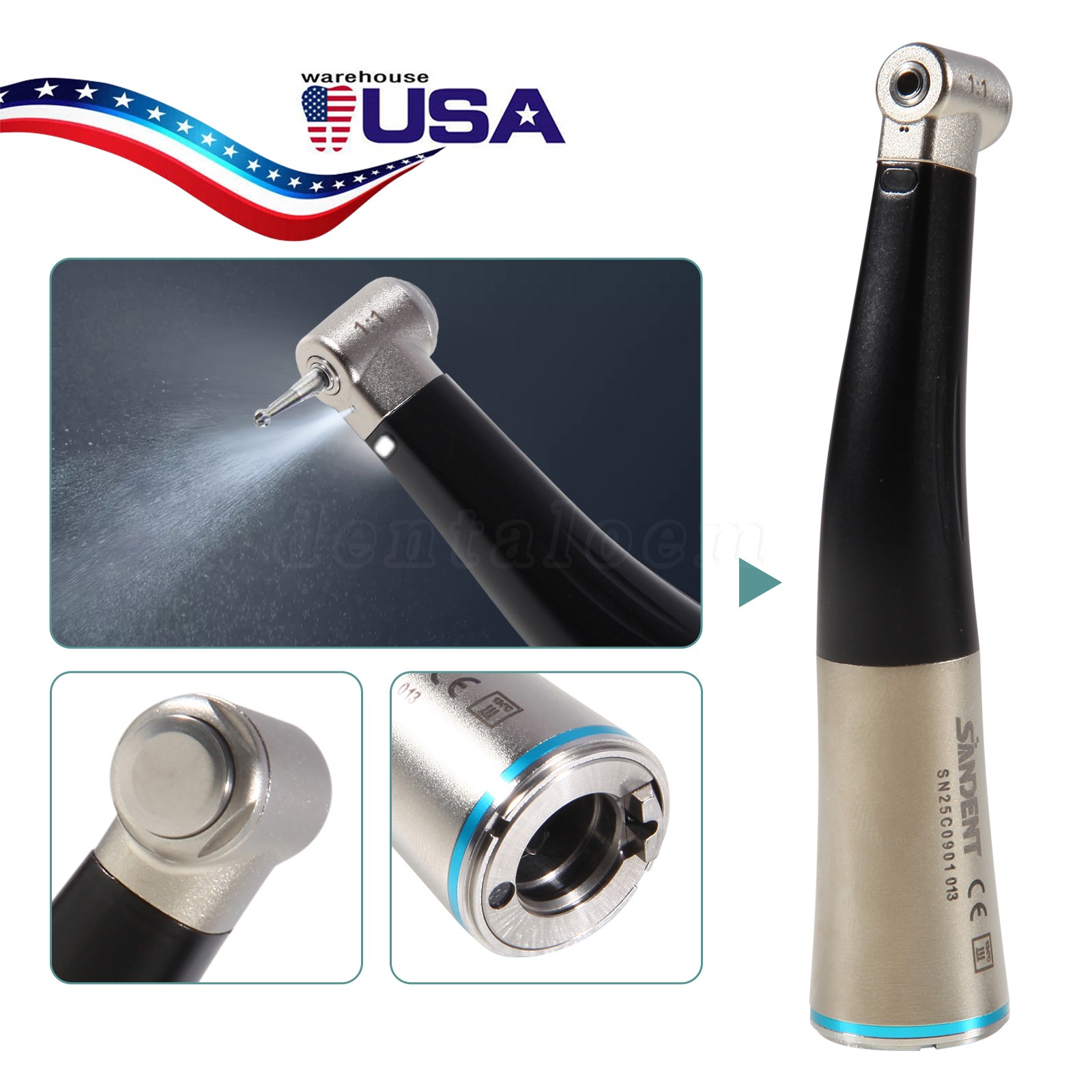 Dental Low Speed Handpiece Fiber Optic 1:1 Contra Angle Handpiece With LED Light