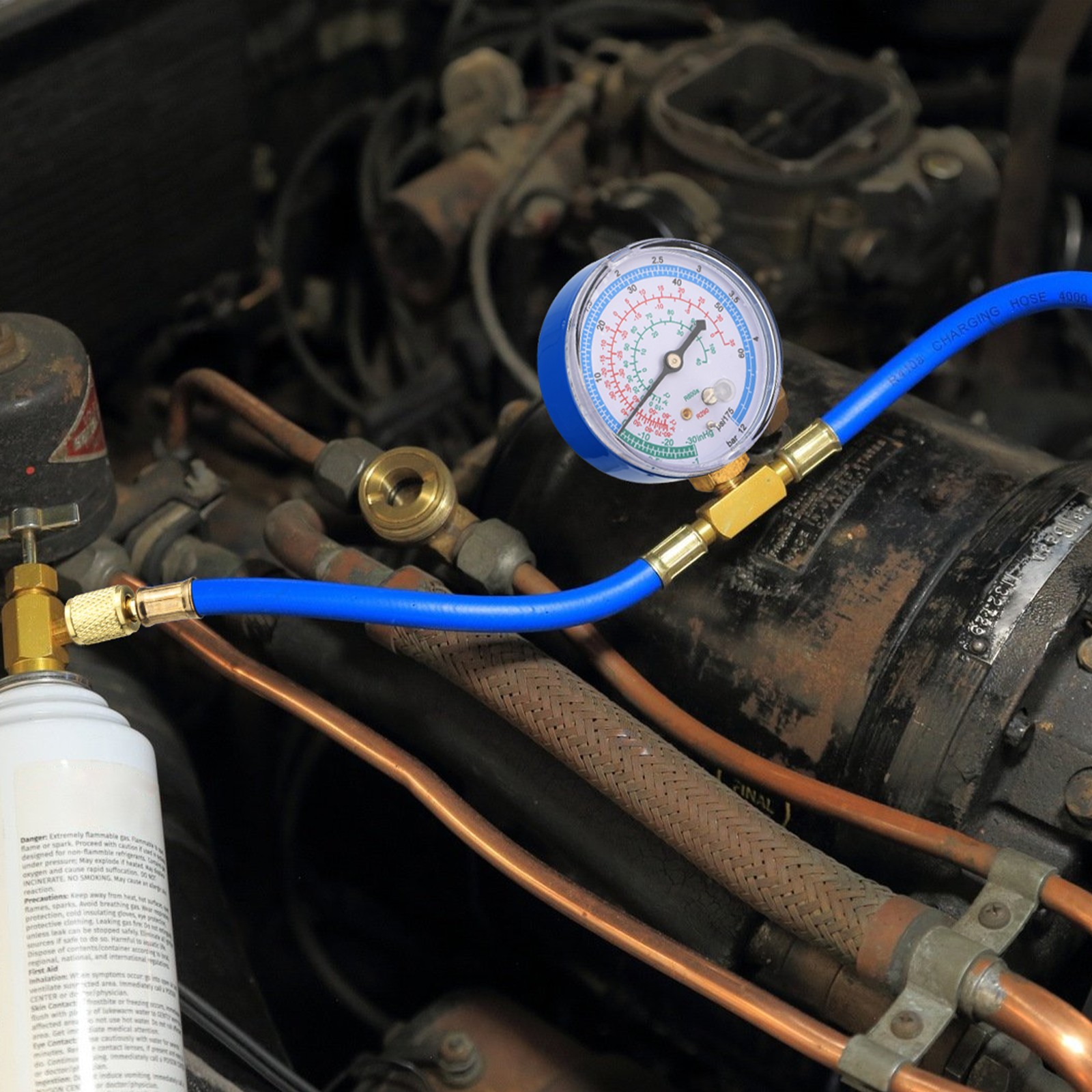 Refrigerant Charging Hose Kit R290 R600A w/ Gauge 600 PSI for Mini Fridge Repair