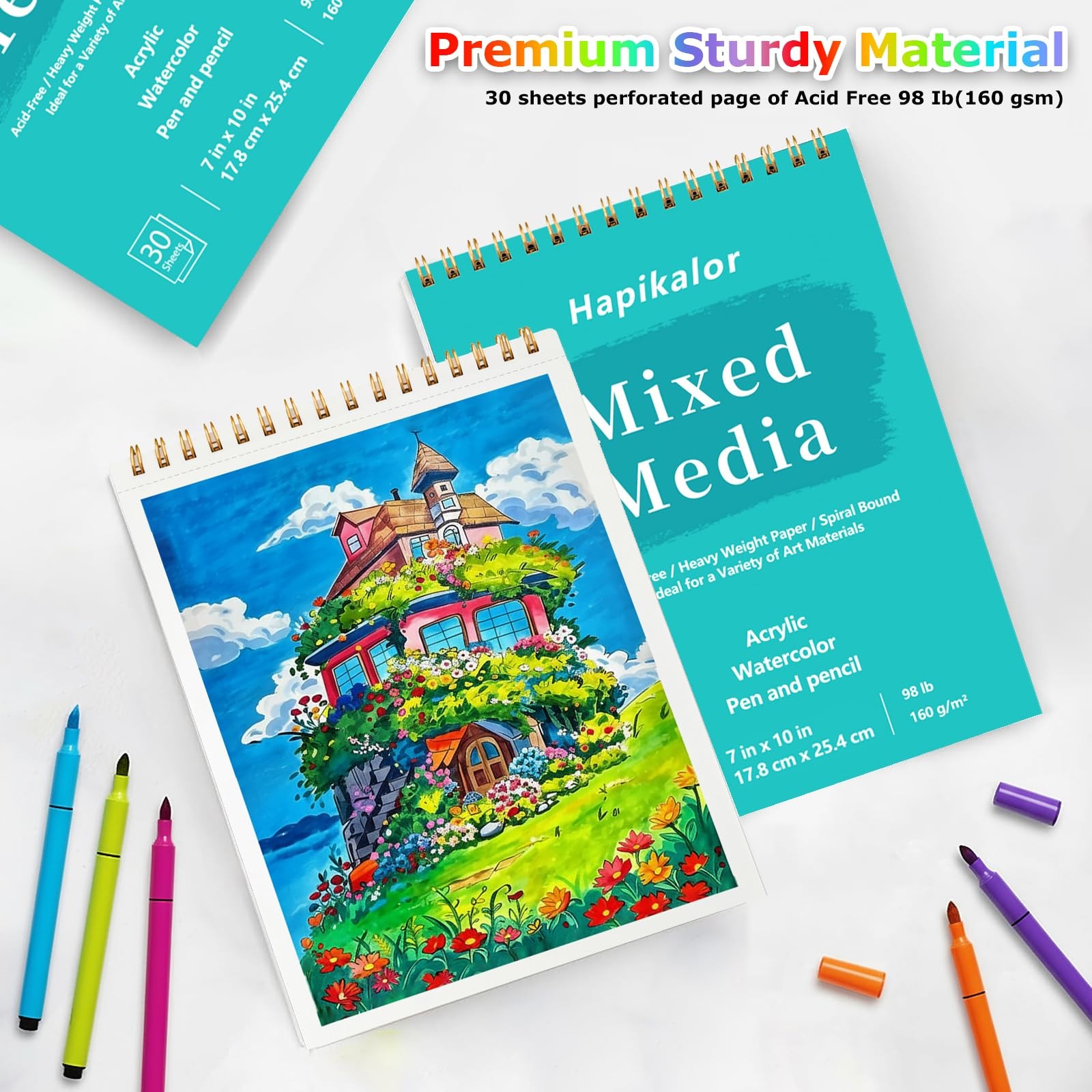 Sketch Book Mixed Media Pad – 7″ x 10″ Top Spiral Bound x 10″, Blue