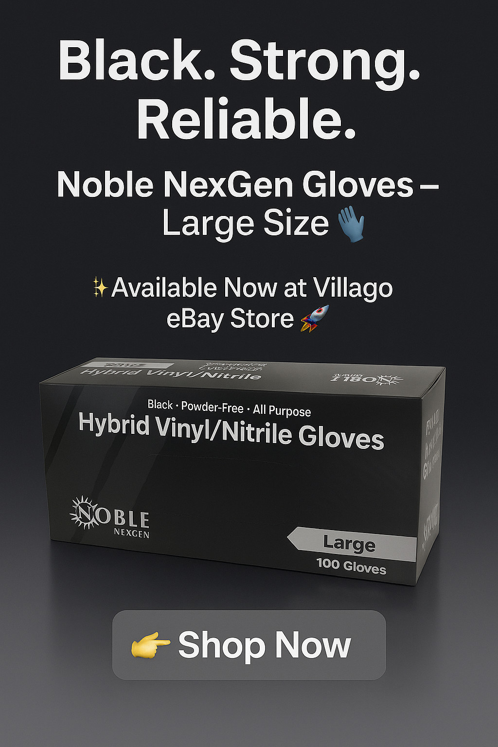 Noble Black Hybrid Gloves Large 3.5 Mil Powder-Free, 100/Box, Multi-Pack Options