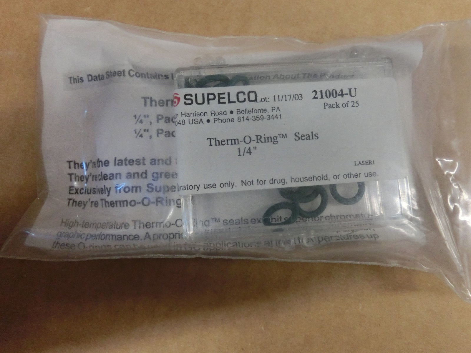 Supelco Therm O-ring 0.25″ Liner 210004-U Agilent 5890 6850 6890 7820 7890 GC
