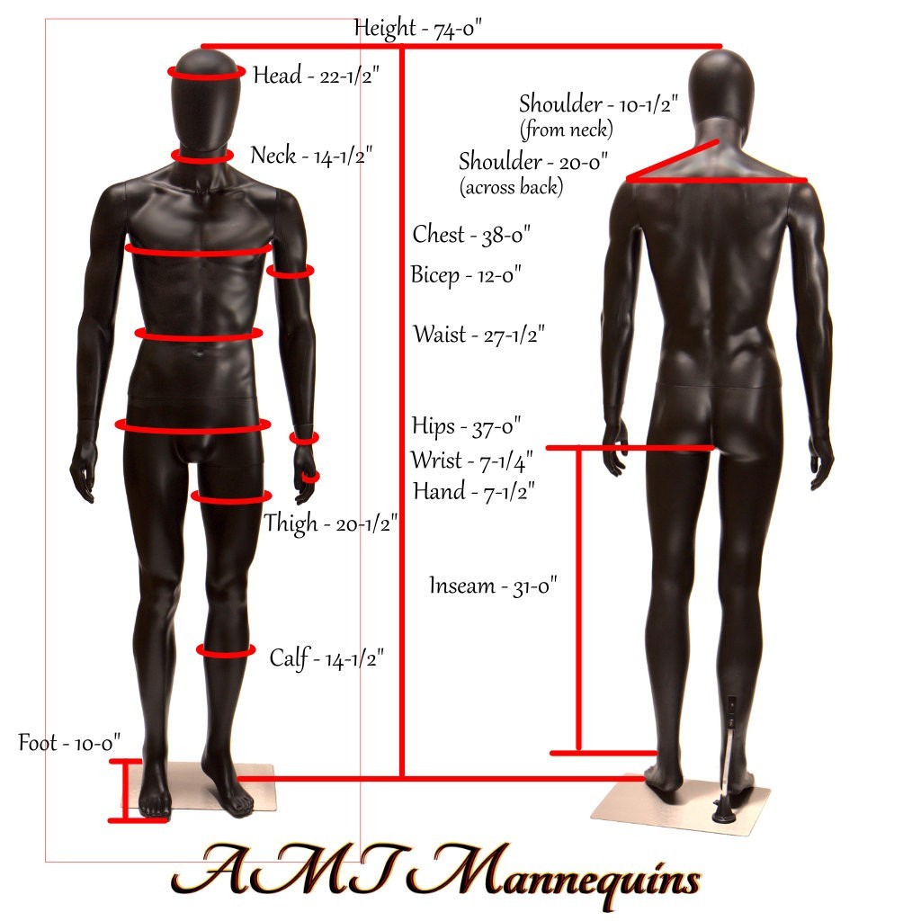 Full body male black mannequin, head and arms turn / rotate manikin +metal base