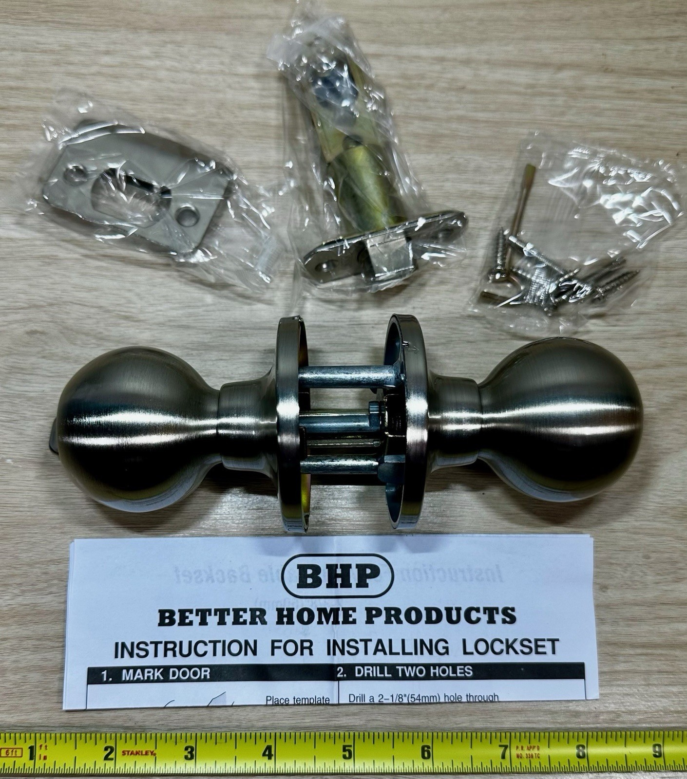 NEW! BHP Satin Nickel Round Ball Privacy Bed/Bath Door Knob Model 10226DC (G)