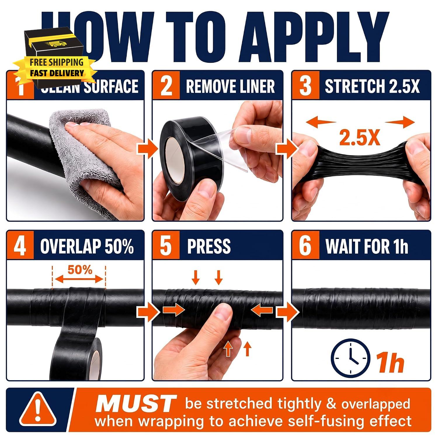 Self Fusing Silicone Tape 2 Rolls Flex Seal Tape 1 Inch X 10 Feet | Waterproof H