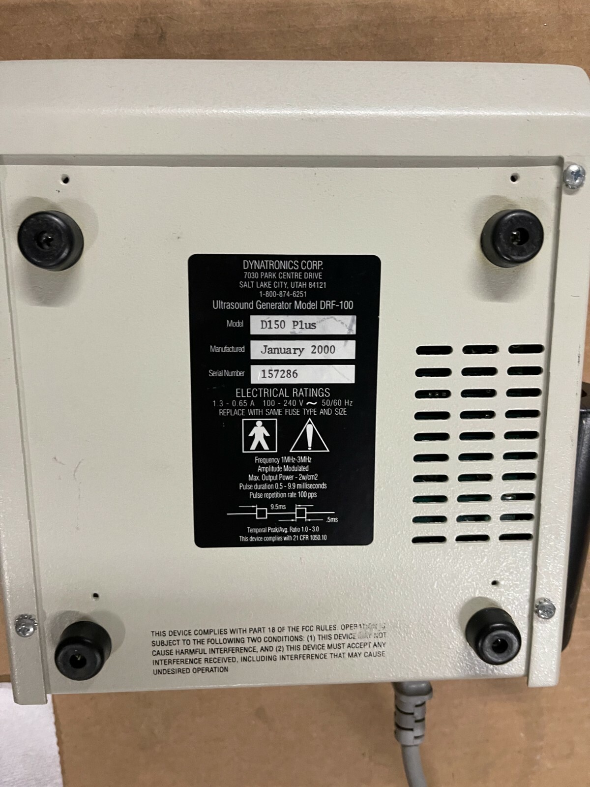 Dynatron Dynatronics 150 D150 Plus Ultrasound Generator DRF-100 Powers on (Lot C