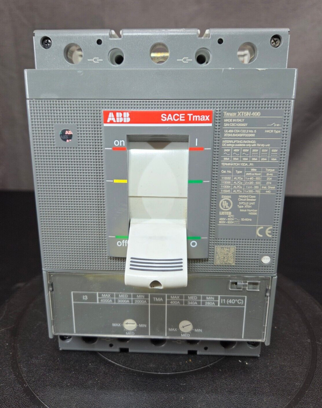 ABB SACE Tmax XT5N 400 3 Pole 400 Amp 600v Circuit Breaker New Open Box