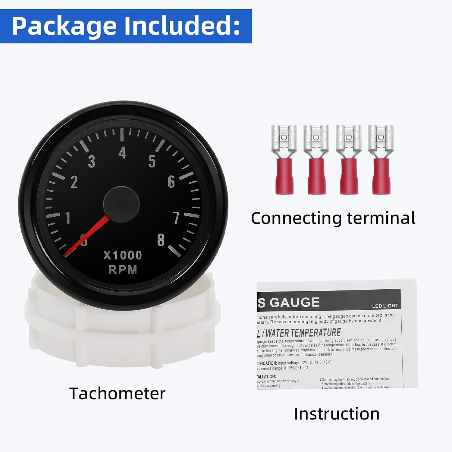 RPM Tachometer 2-1/16″ 52mm Automotive Tachometer for Car 8000 RPM Tach Gauge…