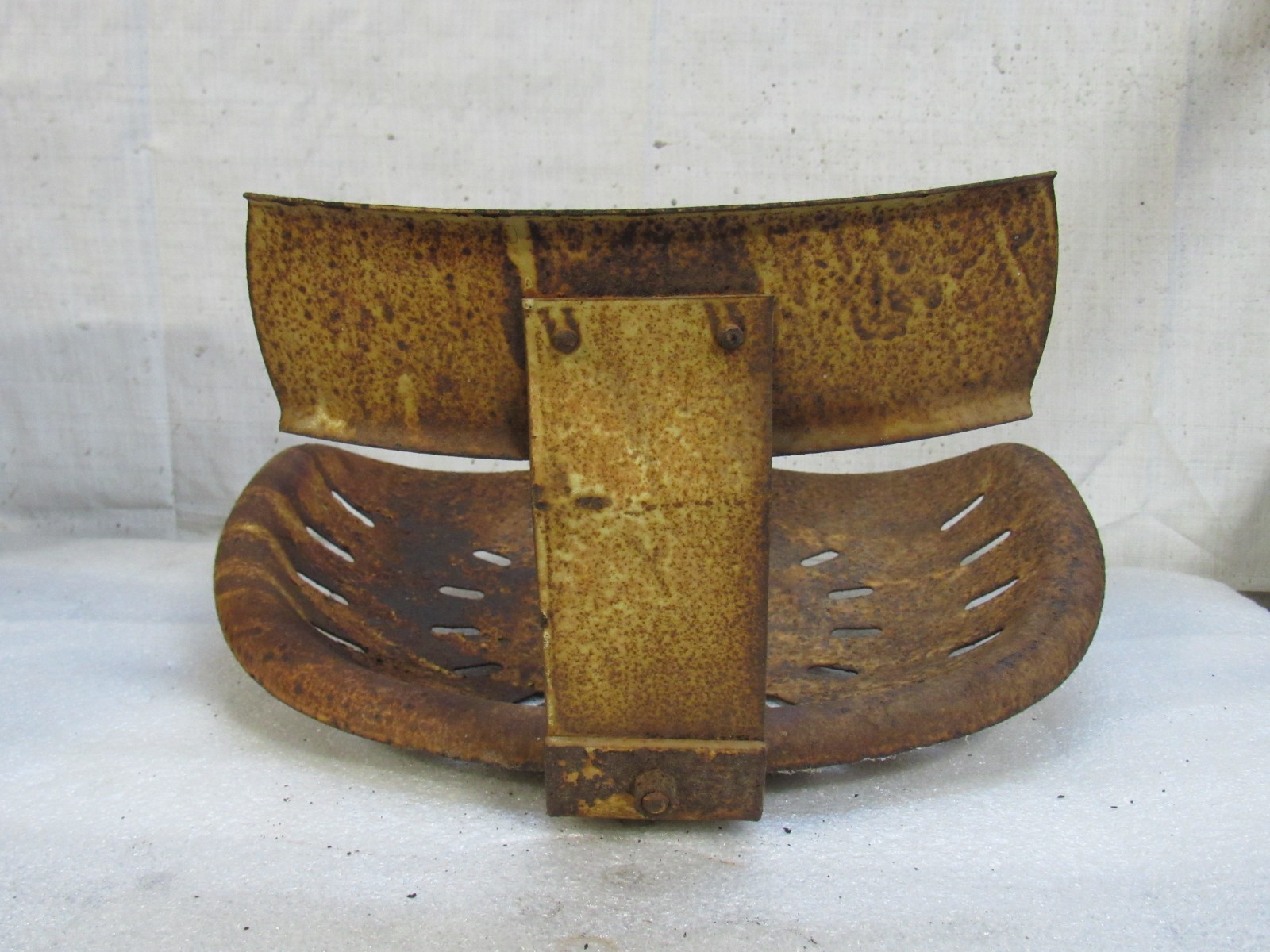 No Name 18″ Vintage Metal Steel Tractor Farm Equipment Seat W/ Back Rest