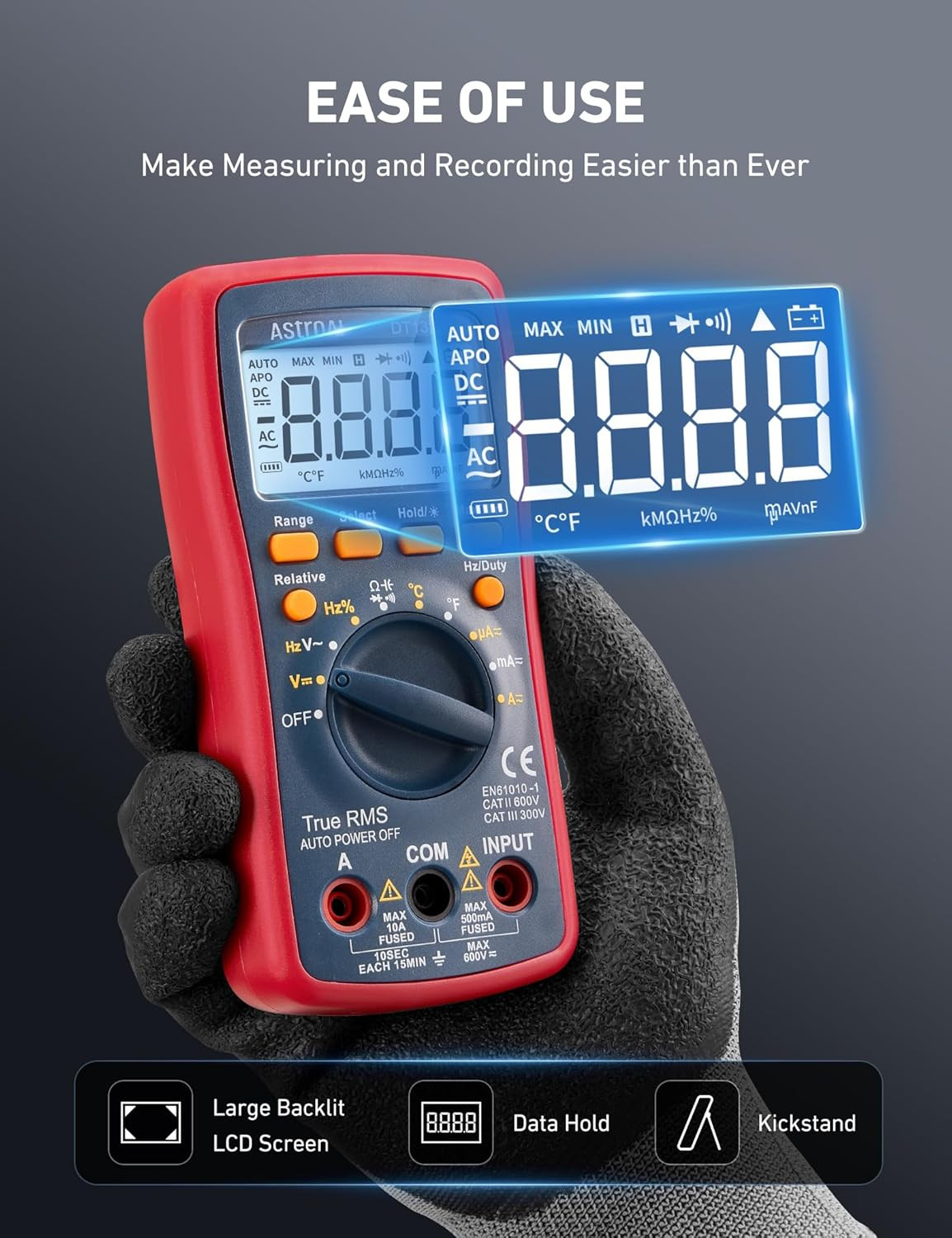 Astroai Digital Multimeter, TRMS 4000 Counts Volt Meter (Manual and Auto Ranging