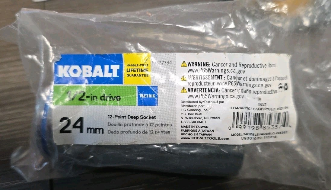 NIP KOBALT 1/2″ DRIVE 12PT SOCKET 24mm Deep Wall 337734