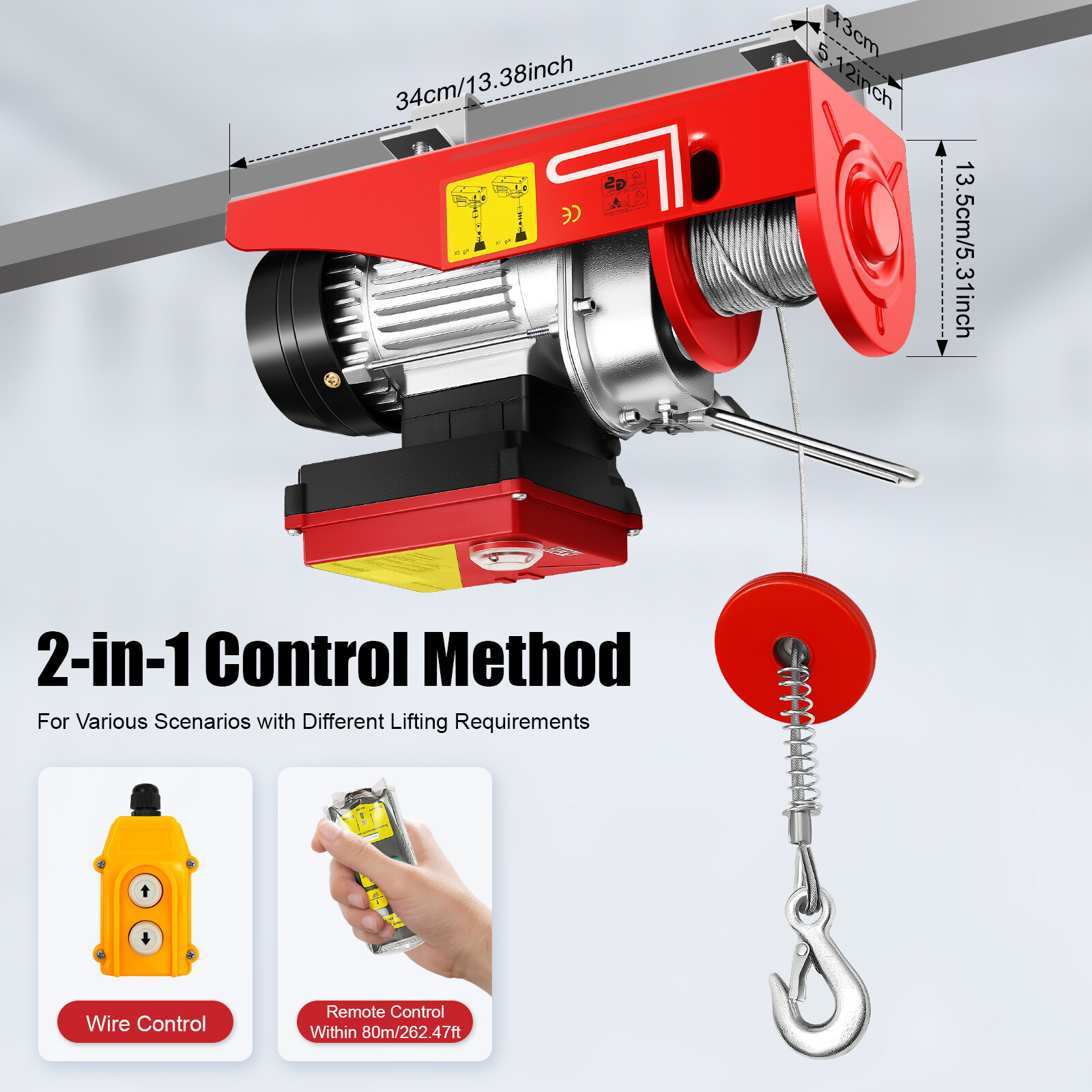 2-In-1 Electric Handling Winch Wireless Lifting Hoist & Remote 440lbs/200kg