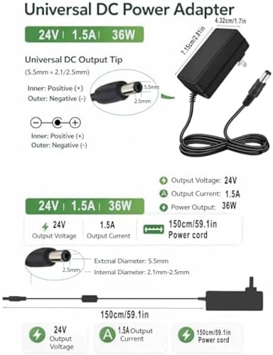 24V 1.5A Power Supply AC Adapter, 100-240V 50-60Hz to DC 24V 1.5A Switching C…