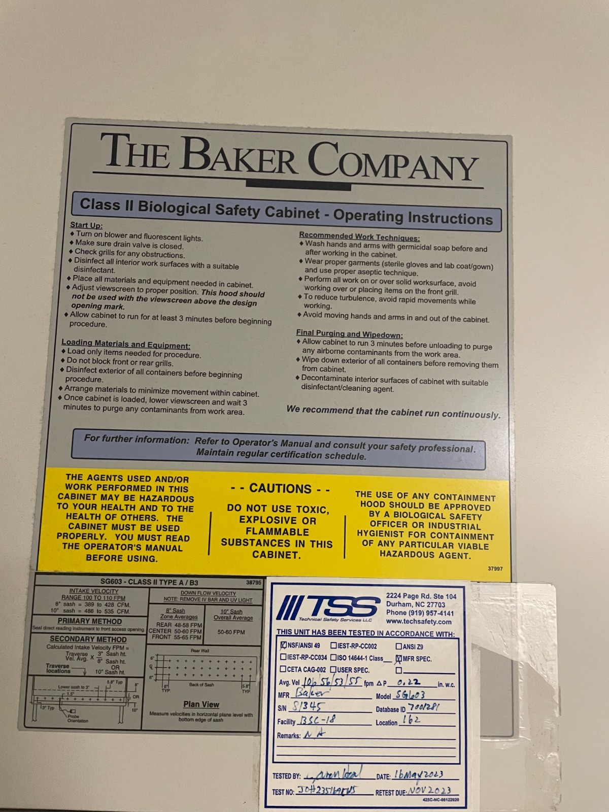 6Ft Baker SterilGard III Advance SG603 A/B3 Laboratory Biological Safety Cabinet