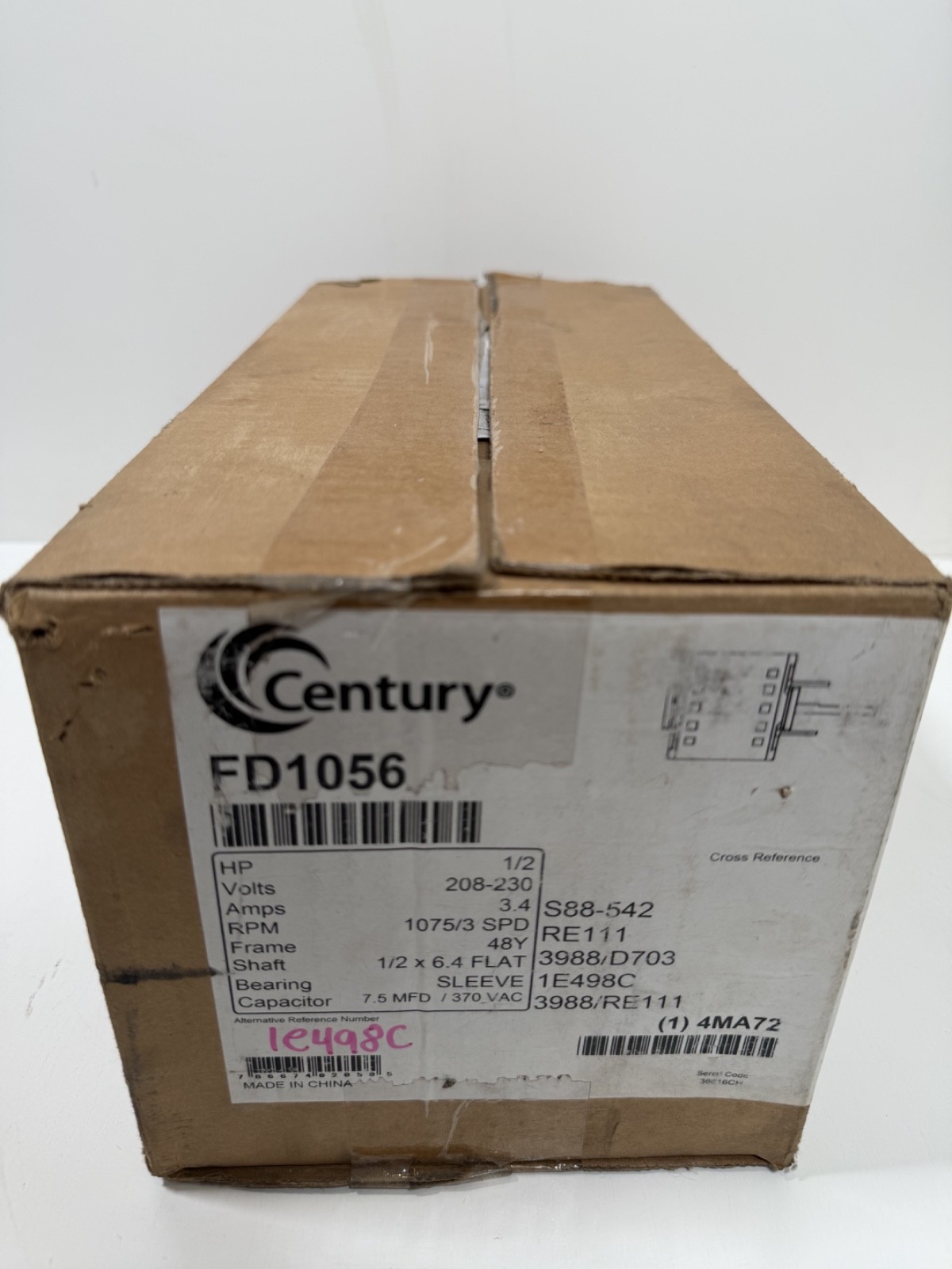 Century Fd1056 Motor Psc 1/2 Hp 1075 208-230V 48Y 3 Speed PSC Air Over