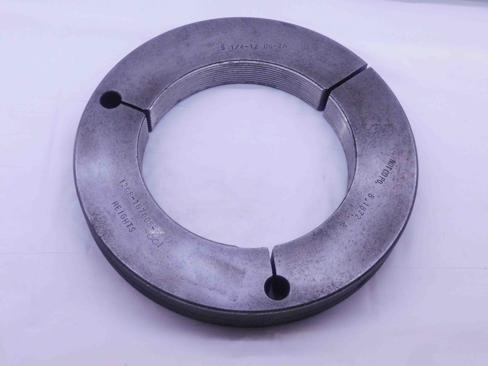 5 1/4 12 UN 2A THREAD RING GAGE 5.25 5.250 5.2500 NO GO ONLY P.D. = 5.1872 CHECK