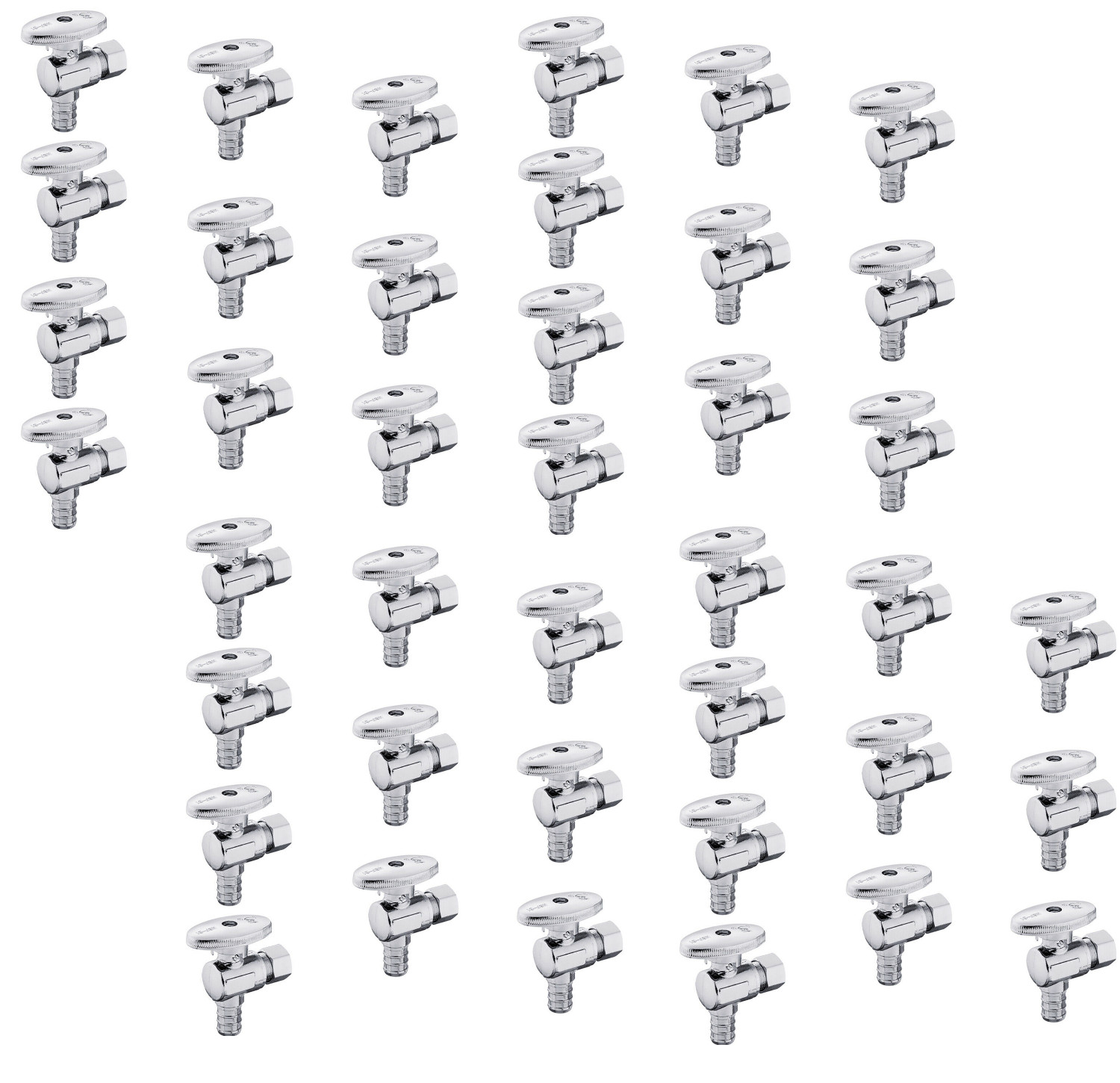40PCS 1/2 Inch Pex X 3/8 Inch OD Brass 1/4 Turn Angle Stop Valve (LEAD-FREE)