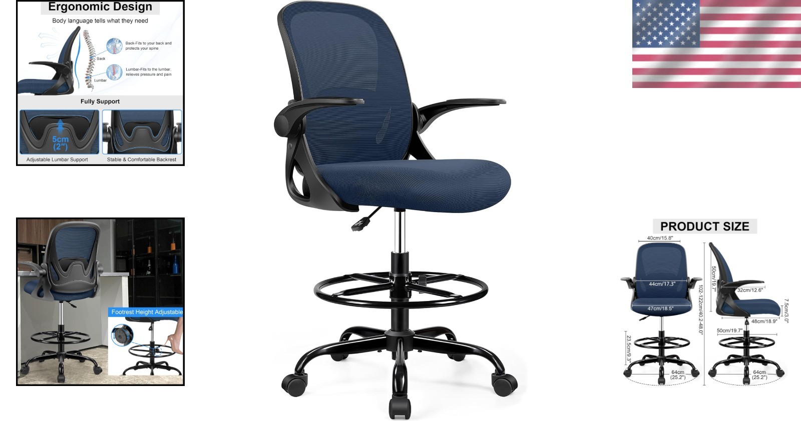 Adjustable Height Office Chair with Enhanced Back Support – Rolling Stool Style