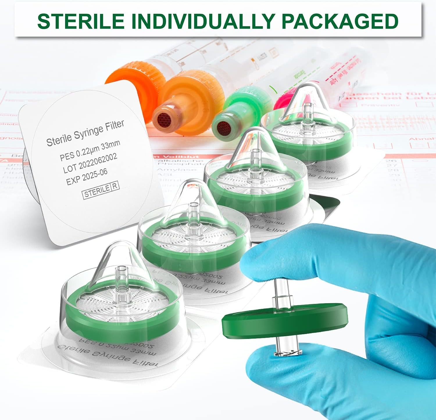 US Sterile Syringe Filter 33mm 0.22 Micron PES Membrane Hydrophilic Filter 50Pcs