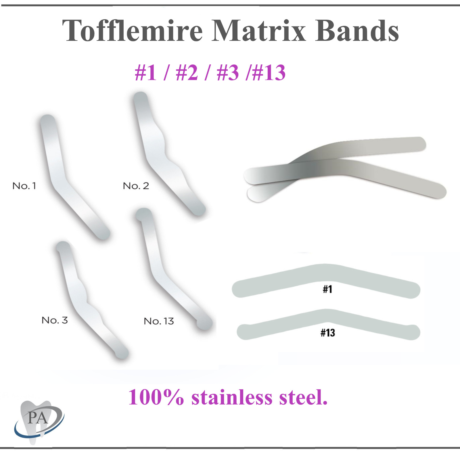 144pc Dental universal Matrix Bands Tofflemire Stainless Steel bands 0.015′ #1#2