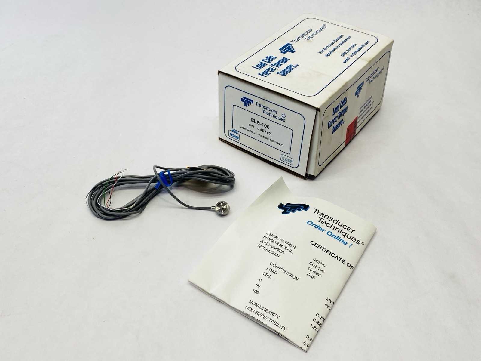 Transducer Techniques SLB-100 Strain Gauge Compression Load Cell 0-100lb