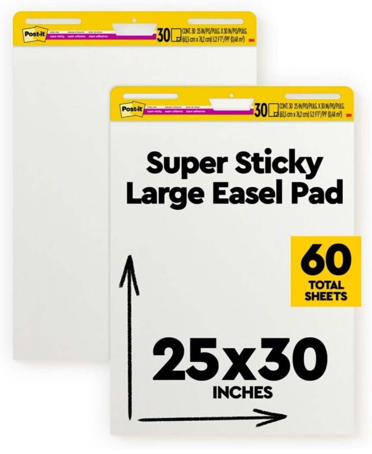 Post It Super Sticky Easel Pad 25×30 Inch 2 Pack 30 Sheets Each