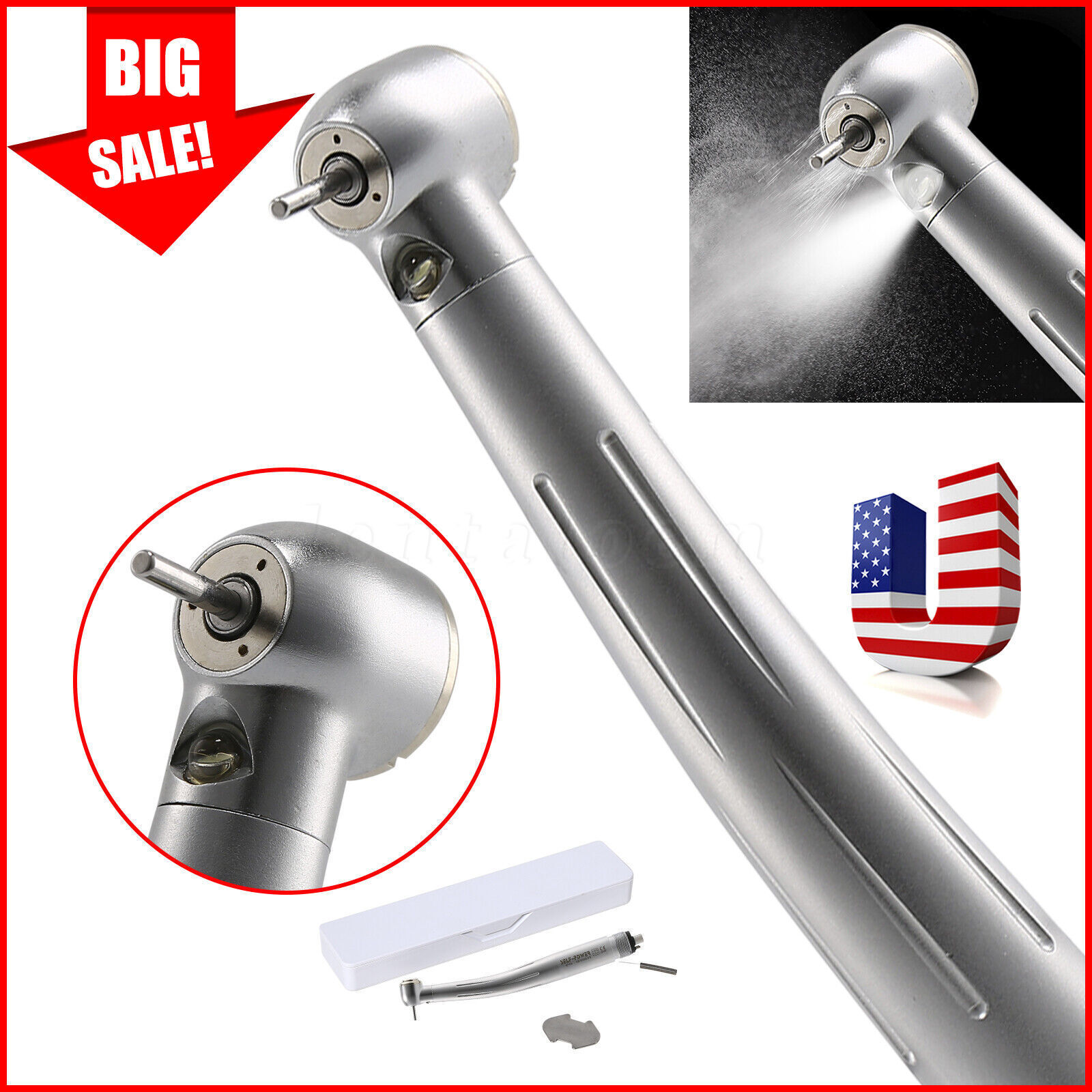 Dental High Speed Handpiece with LED Light E-generator 4 Hole Pana Max US STOCK