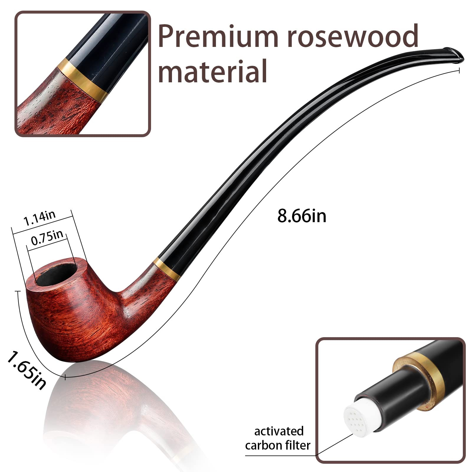 Joyoldelf Rosewood Churchwarden Tobacco Pipe – Complete Starter Set