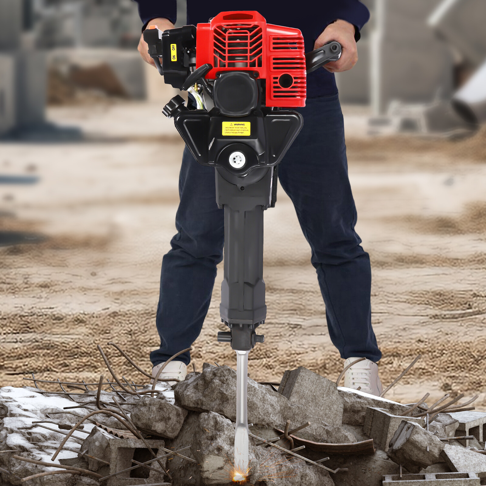 55J Gasoline?Powered Demolition Jack Hammer Concrete Breaker w/ 2 Chisel Bits
