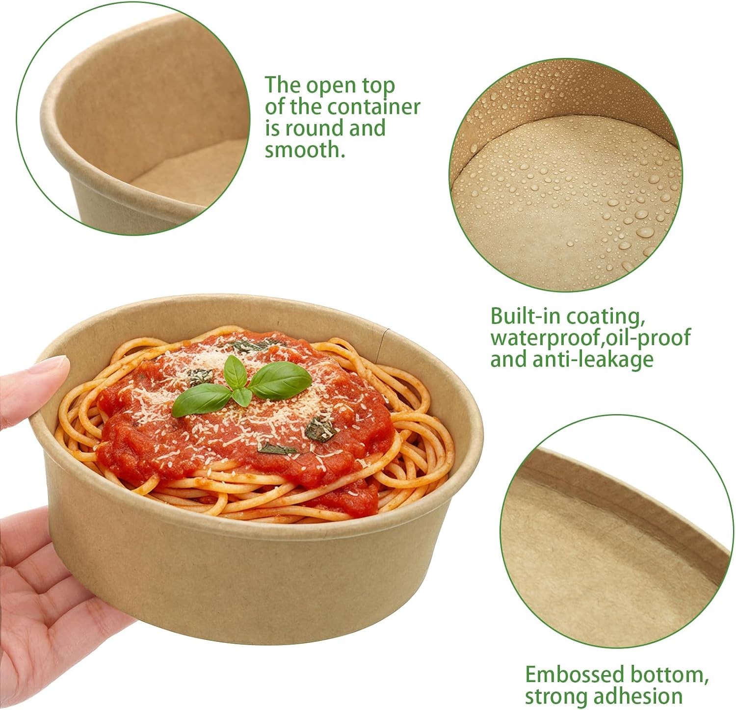 Kraft Paper Bowls with Lid 17 oz 50 Pack | Disposable Water/Oil Proof For Hot