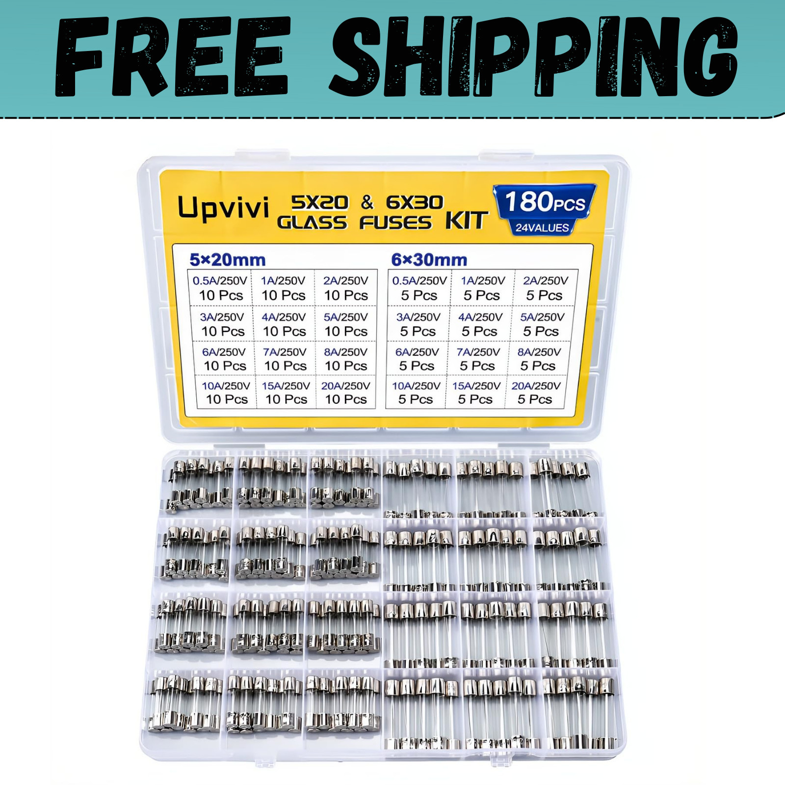 Fast Blow Glass Fuse Assortment Kit 24 Values Glass Fuses 250V 5X20Mm 0.5A 1A