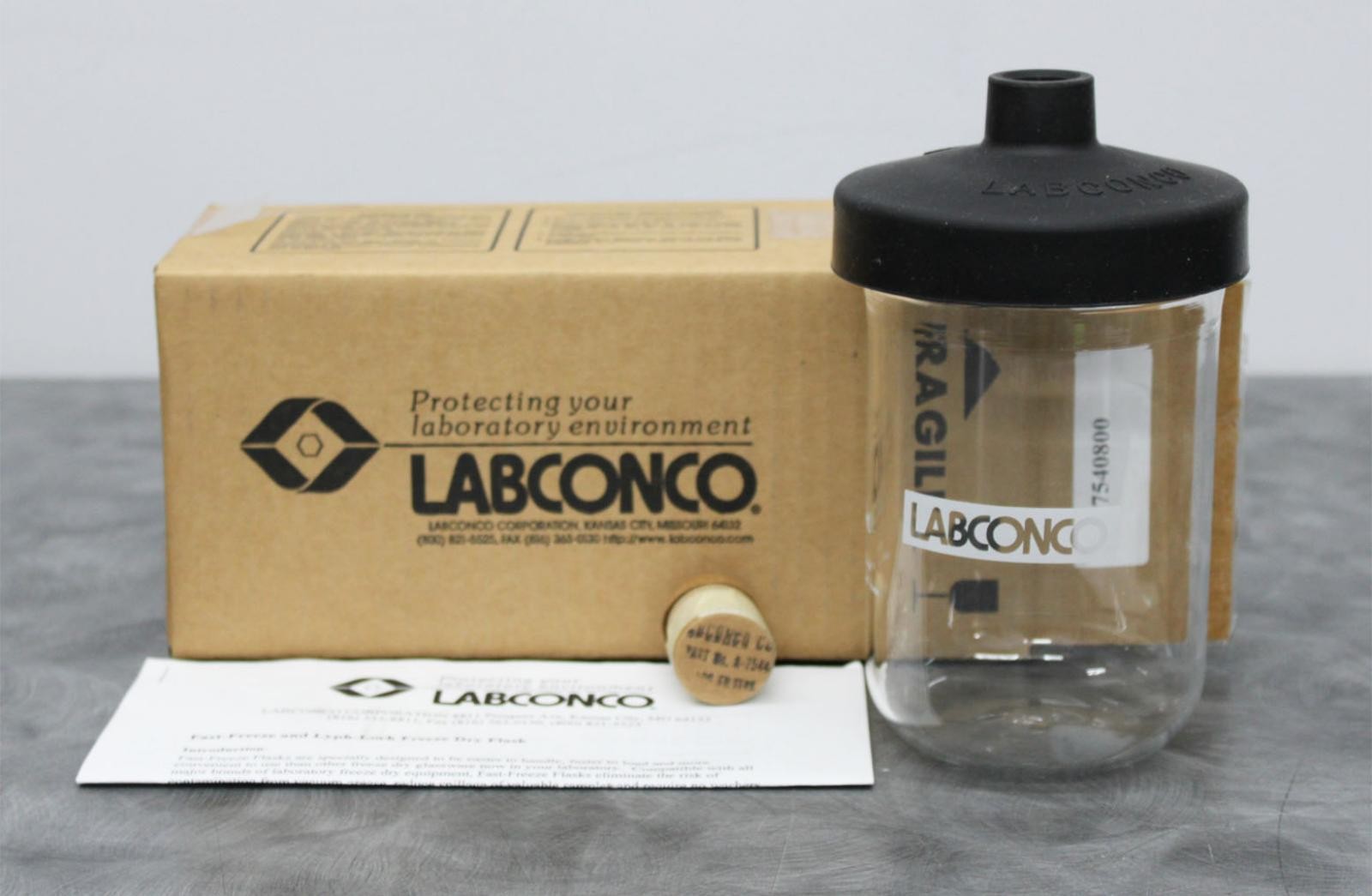 Labconco Fast-Freeze 75428 Clear Glass Drying Flask 600mL w/ Lid and Filters NIB