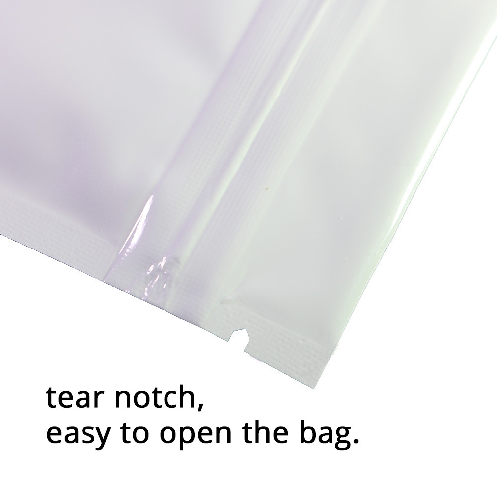 2.5×3.5in Clear Front Glossy White Back Foil Mylar Flat Zip Lock Pouch Bag W02