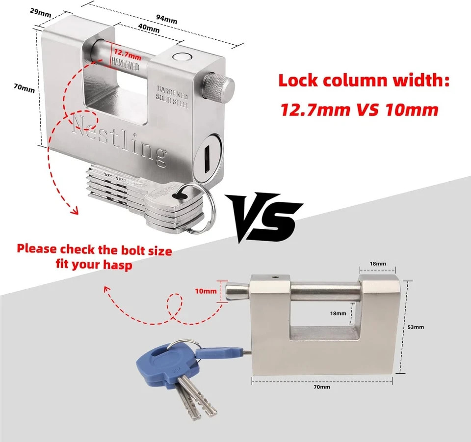 94Mm Padlock with Key, High Security 5 Keys Heavy Duty 1.1 KG D-Shaped Solid Bra