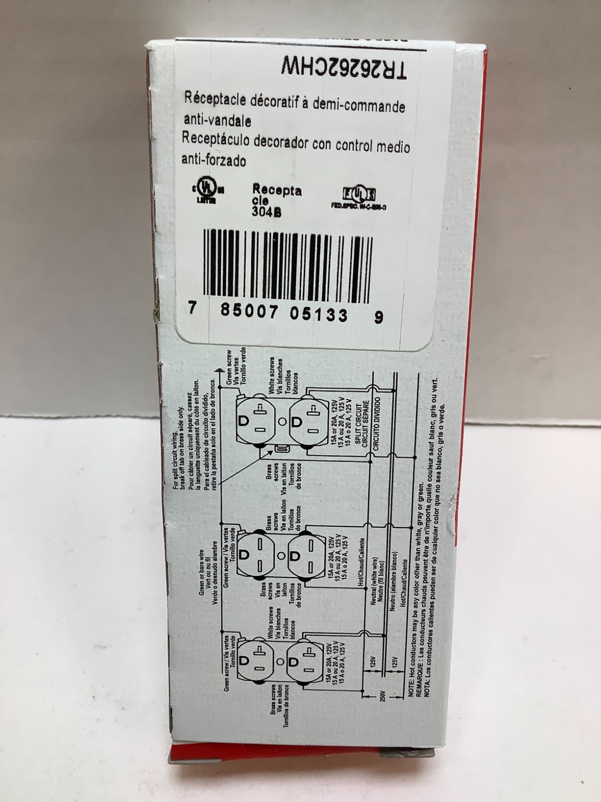 Legrand TR26262CHW Half Controlled Decorator Receptacle, 15A, White, Case of 10