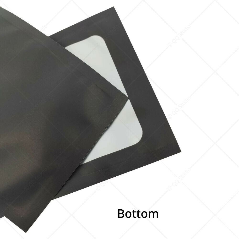 Multi-Size Matte Black Mylar Flat Zip Seal Bag For Storage w/ Window & Hang Hole