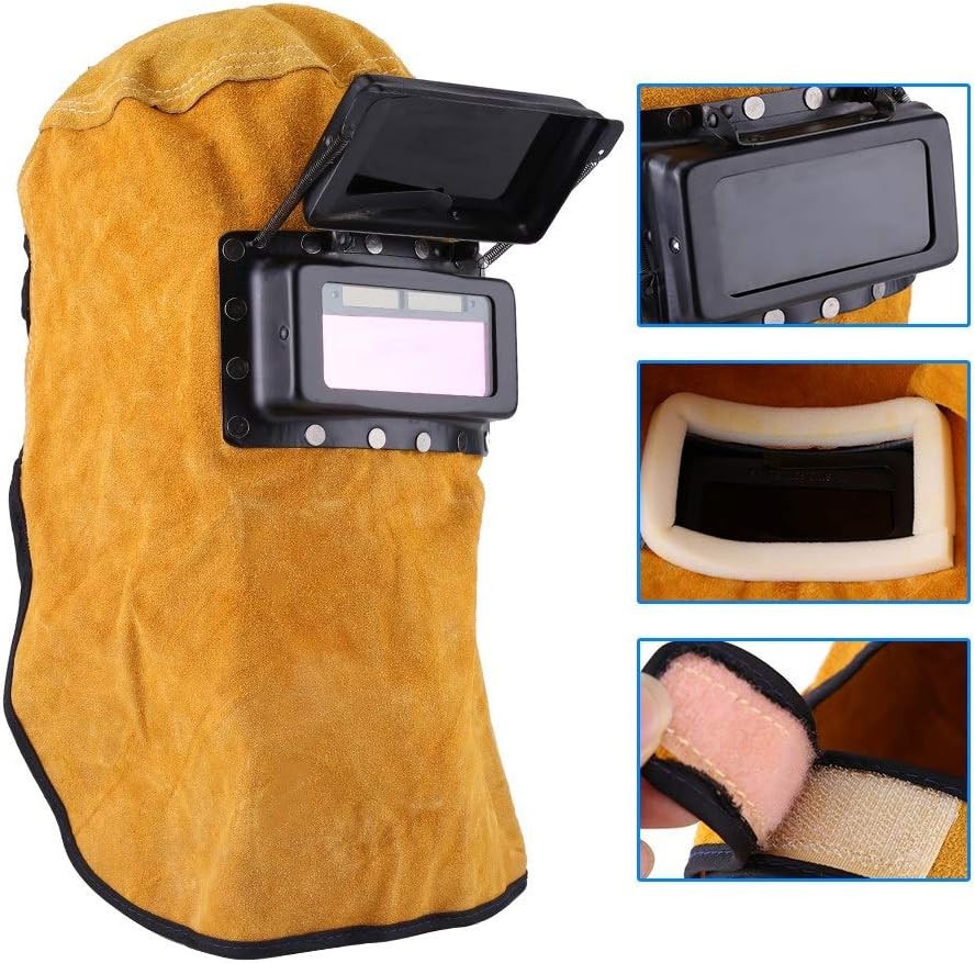 Solar Auto Darkening Filter Lens Welder Cow Leather Welding Helmet Mask Hood Cap