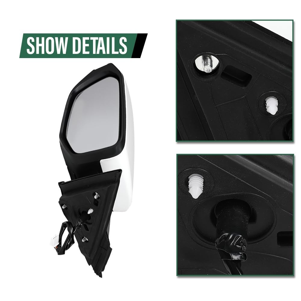 Left Power Mirror Manual Folding 3-Pin Honda Civic 2016-2021 White HO1320283