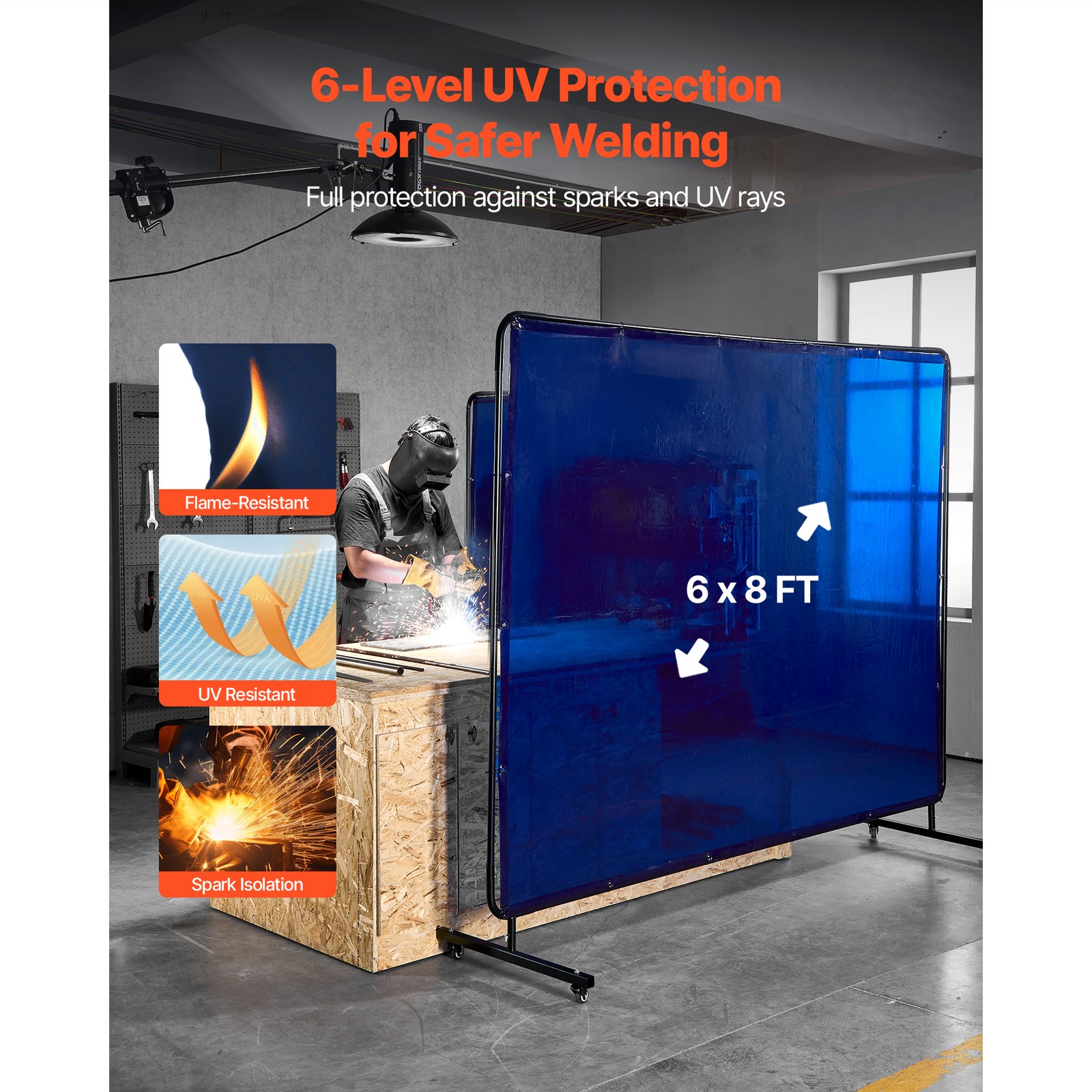 Uimoso 6 x 8 FT Flame-Resistant Vinyl Welding Curtain with Frame