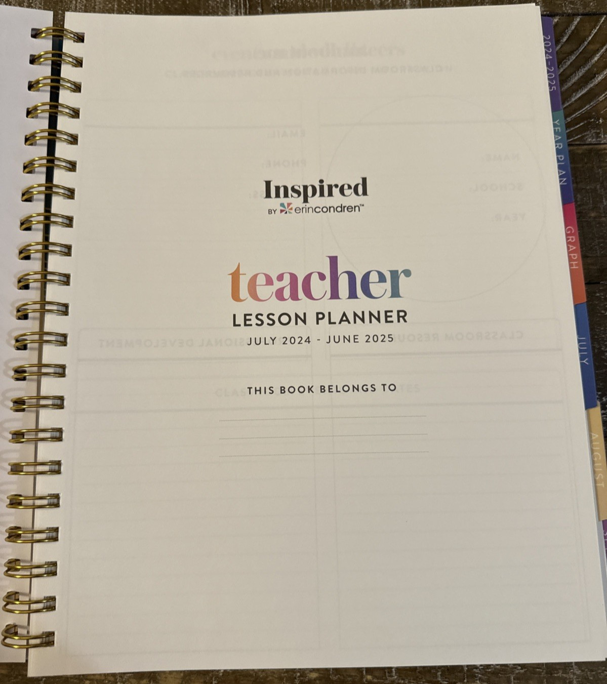 Inspired By Erin Condren Teacher Lesson Planner 12 Months-Brand New-SHIPS N 24HR