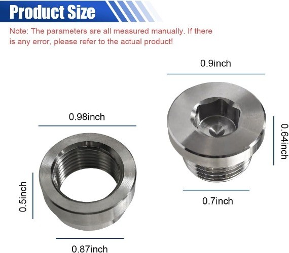 2PCS Stepped Mounting Bung and Plugs, M18-1.5 Threaded Weld Air Fuel Ratio Meter