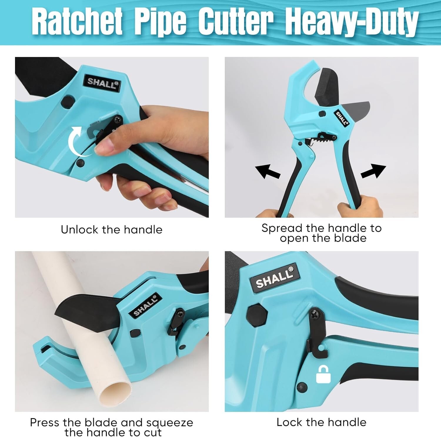 SHALL PVC Pipe Cutter,2-1/2”,Heavy-Duty Aluminum Ratchet Pipe Cutter