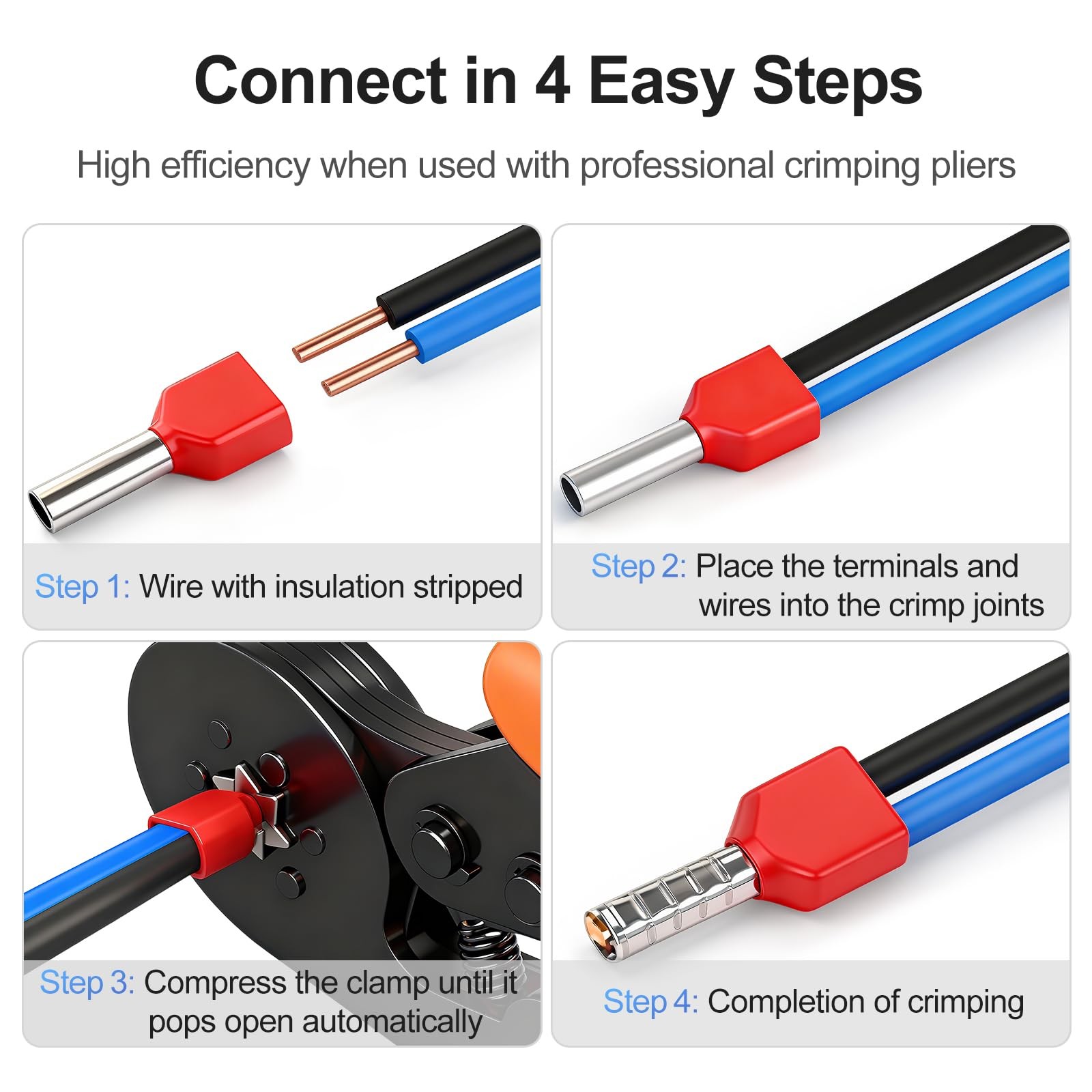BAOMAIN 100-Pack 18 AWG Twin Wire Ferrules, Red TE1008 Dual 18 AWG,