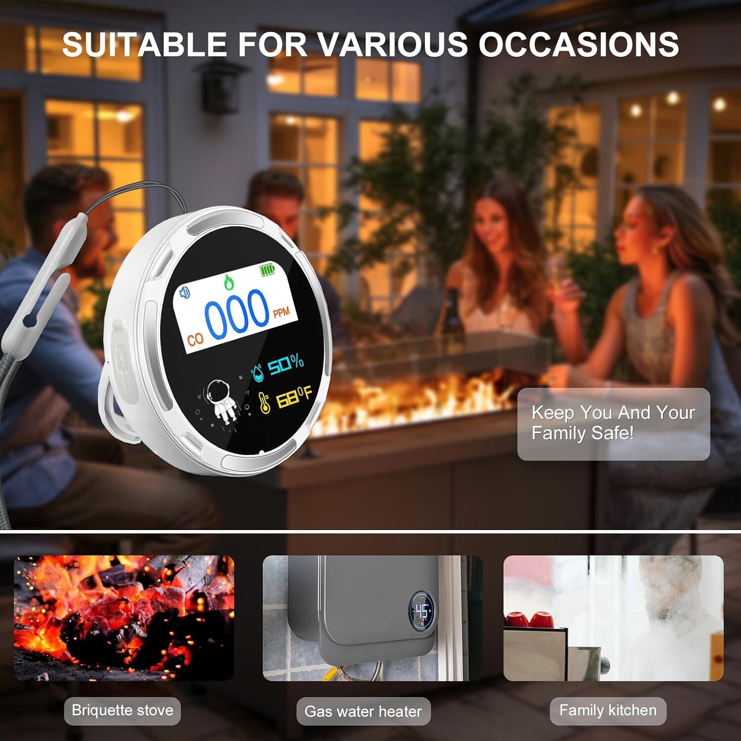 Carbon Monoxide Detector Indoor Air Quality Monitor HD10 Adjustable Brightness