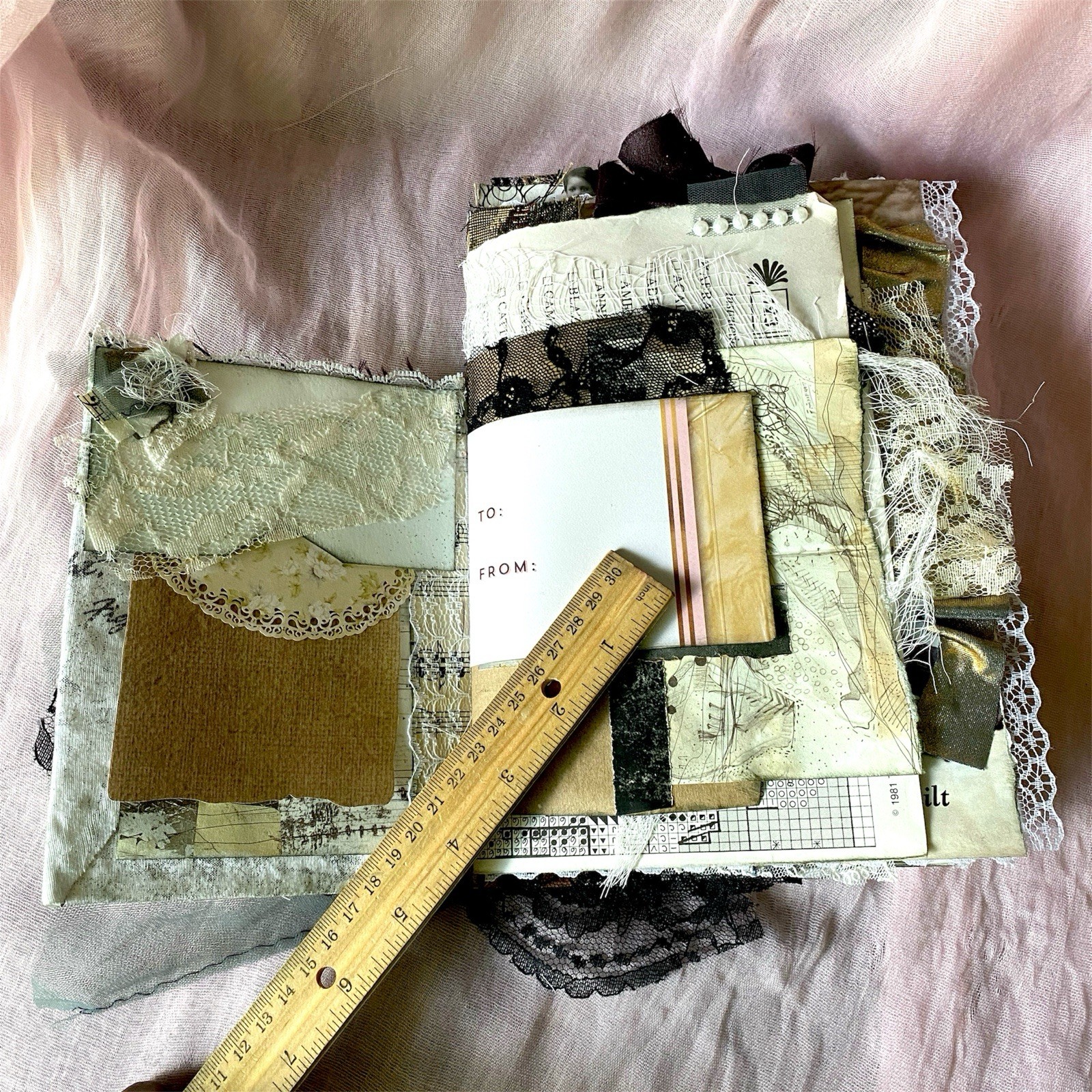 Handmade Authentic Vintage Junk Journal Book 90 Pgs Layered Lace Pockets Diary