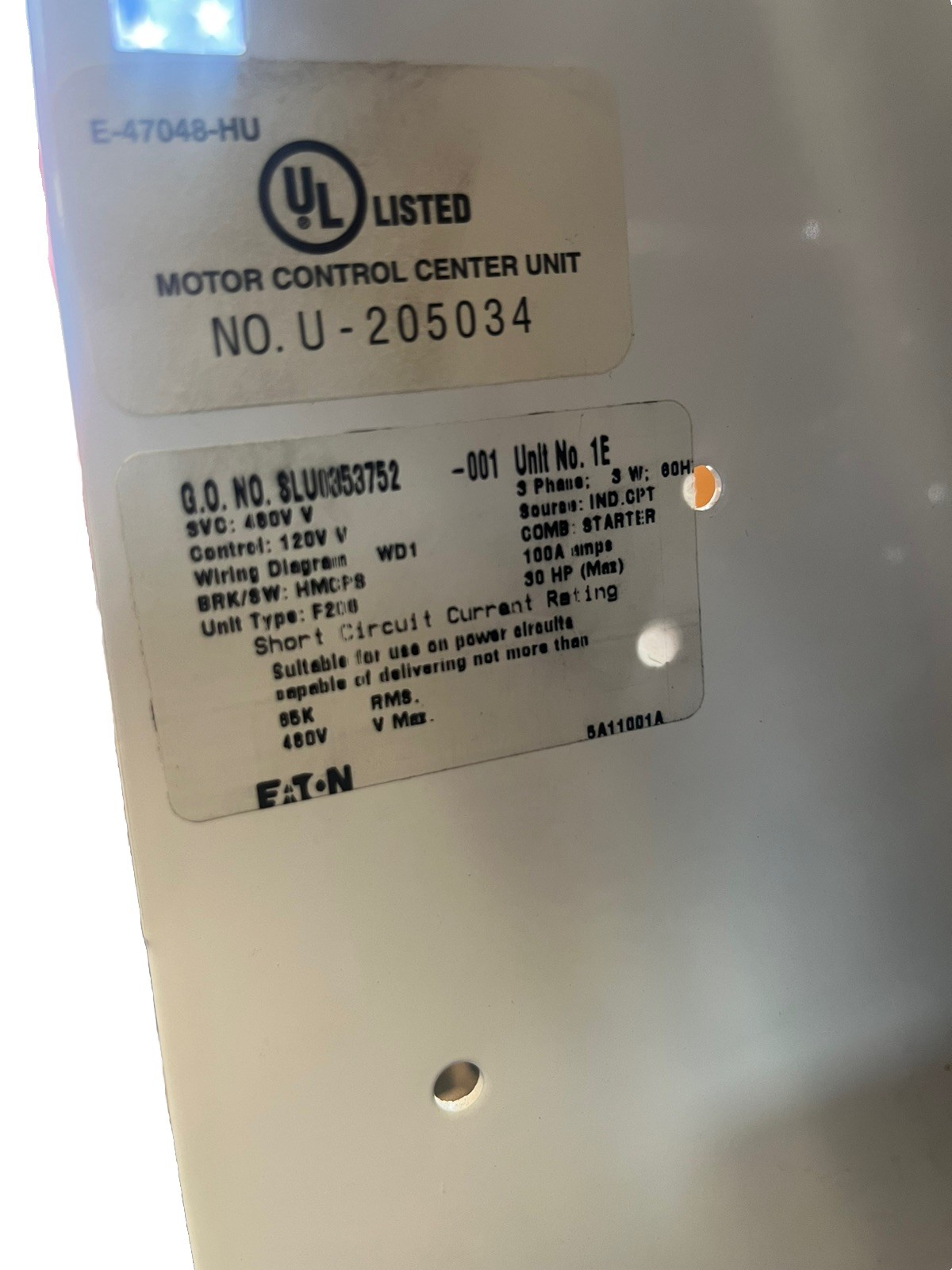 Eaton Freedom Series MCC Bucket Size 3 Combo Starter 100A 30HP 480V AN19KN0