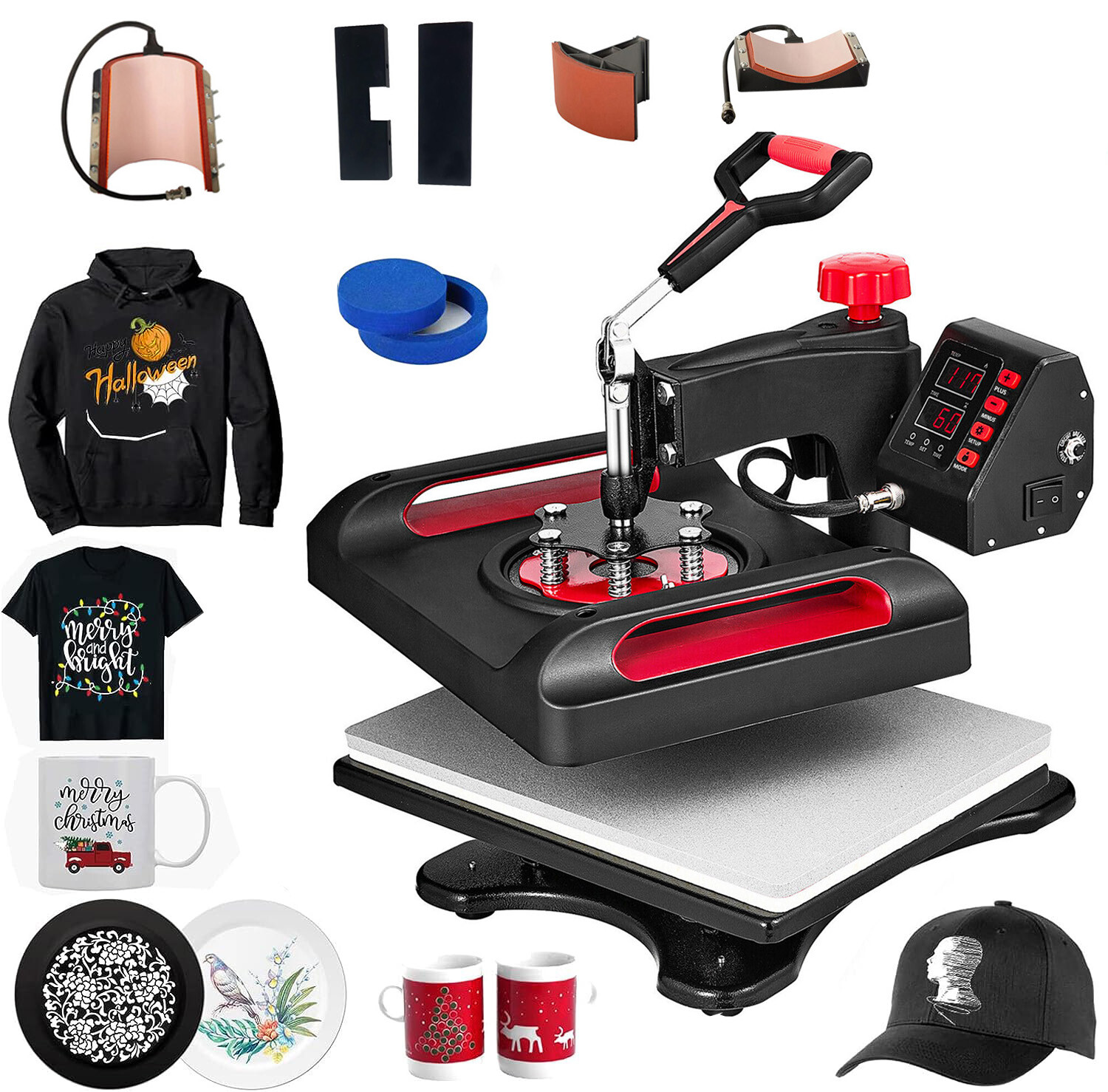 15″x15″ T-Shirt Heat Press Machine Digital Transfer Sublimation Plate Mug 5 in 1