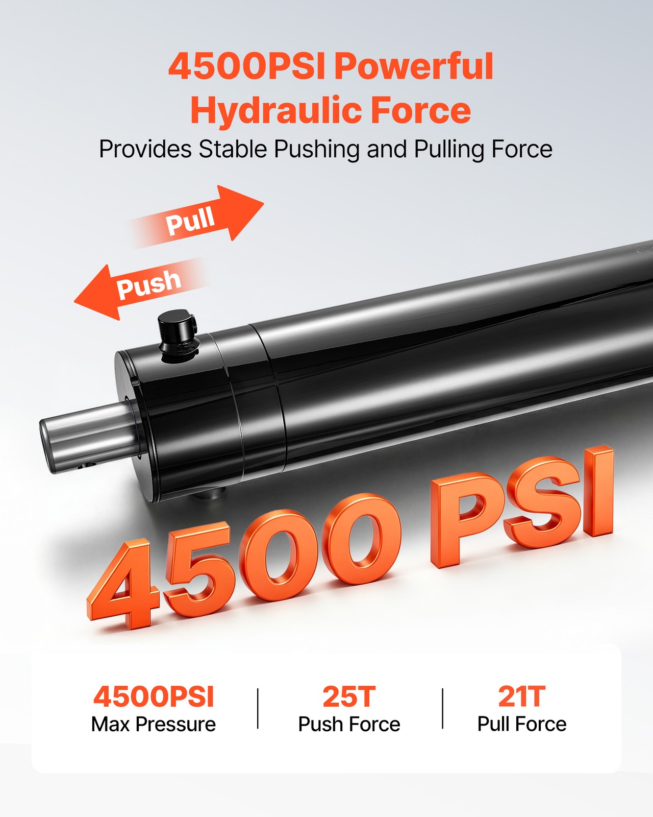 VEVOR Double Acting Hydraulic Cylinder Max 4500PSI Pressure 5″ Bore & 20″ Stroke